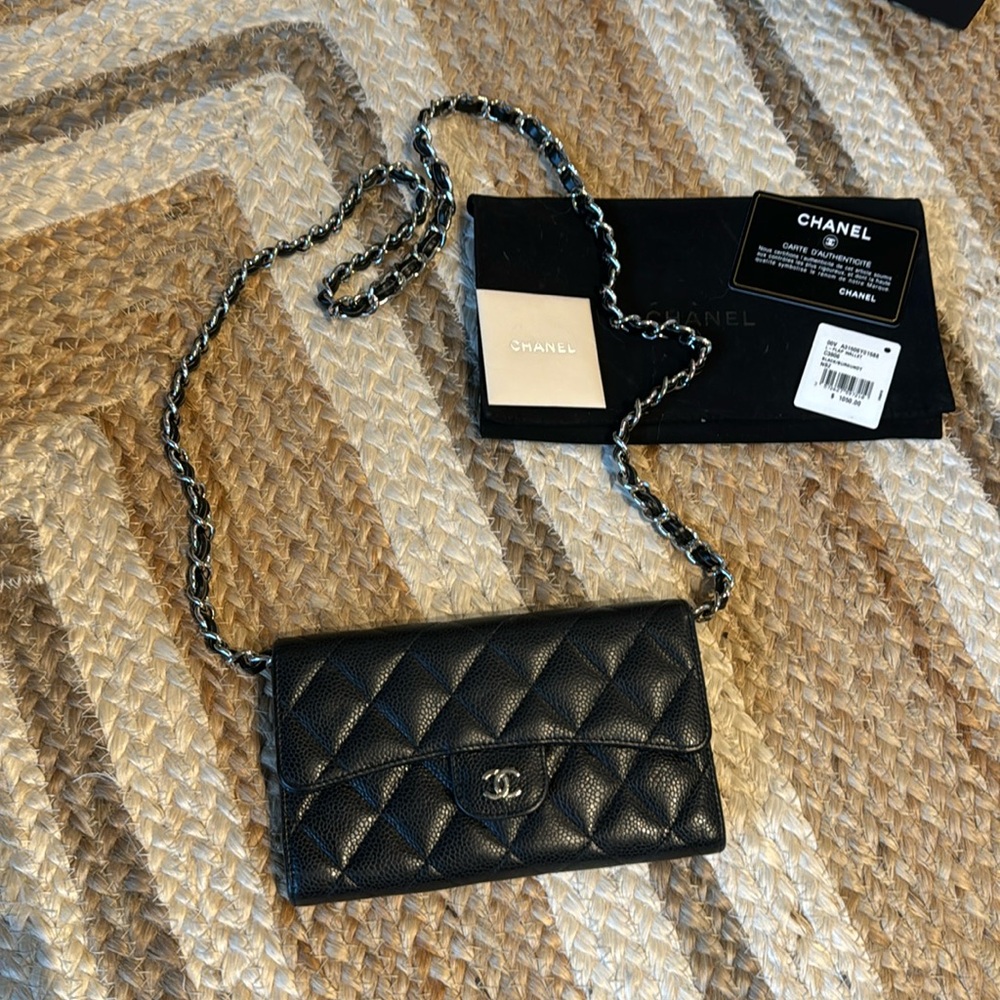 Like New Chanel Black Caviar Quilted Long Flap Wallet
